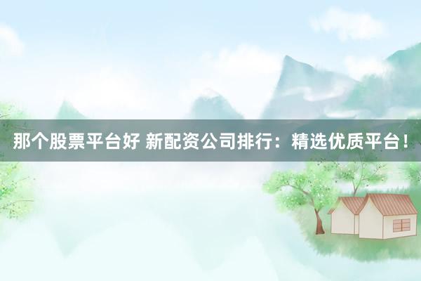 那个股票平台好 新配资公司排行：精选优质平台！