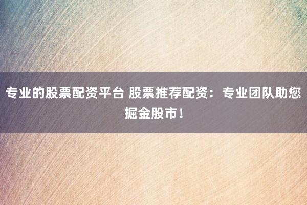 专业的股票配资平台 股票推荐配资：专业团队助您掘金股市！