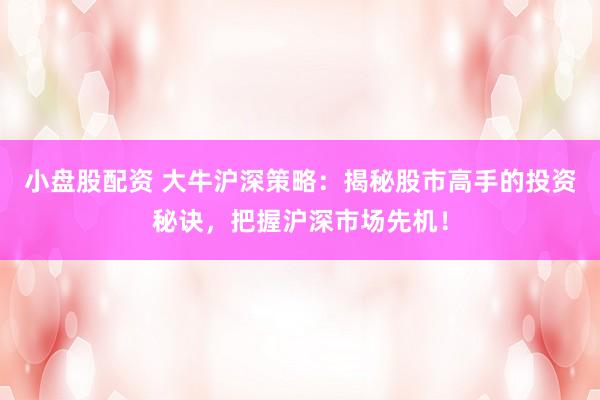 小盘股配资 大牛沪深策略：揭秘股市高手的投资秘诀，把握沪深市场先机！