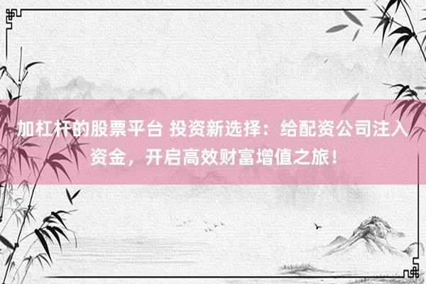 加杠杆的股票平台 投资新选择：给配资公司注入资金，开启高效财富增值之旅！