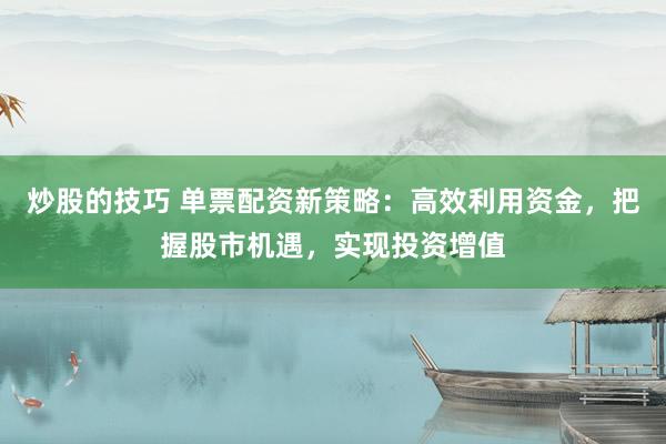炒股的技巧 单票配资新策略：高效利用资金，把握股市机遇，实现投资增值