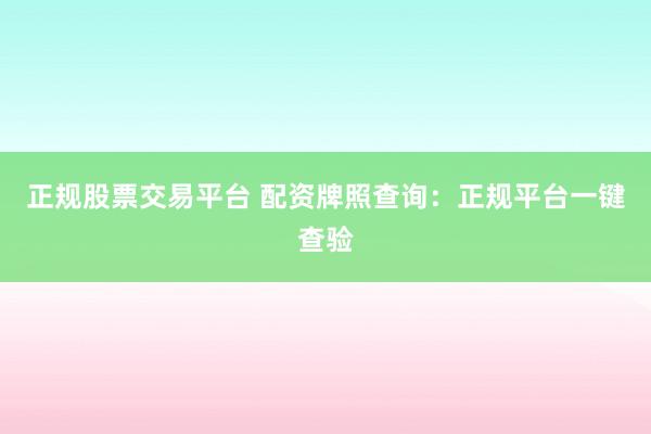正规股票交易平台 配资牌照查询：正规平台一键查验