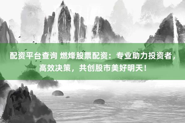 配资平台查询 燃烽股票配资：专业助力投资者，高效决策，共创股市美好明天！
