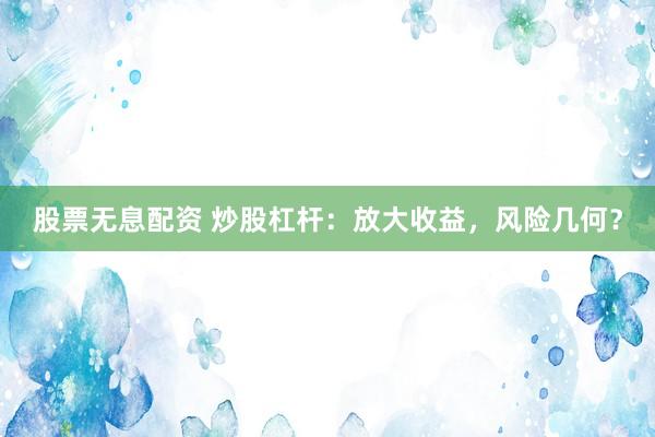 股票无息配资 炒股杠杆:放大收益,风险几何?