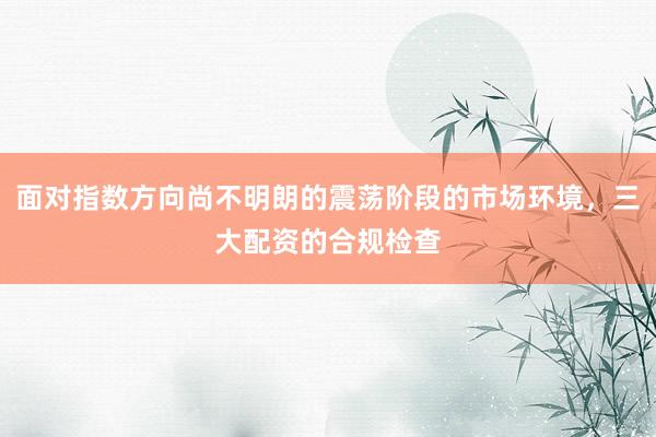 面对指数方向尚不明朗的震荡阶段的市场环境，三大配资的合规检查