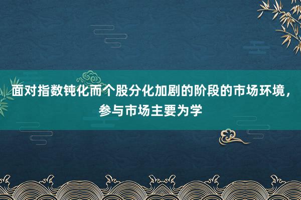 面对指数钝化而个股分化加剧的阶段的市场环境，参与市场主要为学