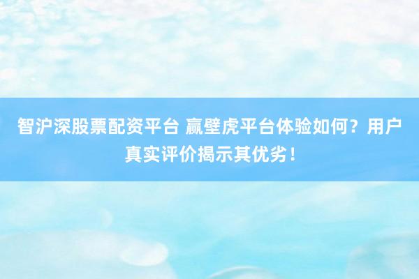 智沪深股票配资平台 赢壁虎平台体验如何?用户真实评价揭示其优劣!