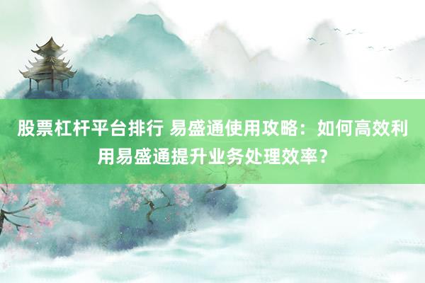 股票杠杆平台排行 易盛通使用攻略：如何高效利用易盛通提升业务处理效率？