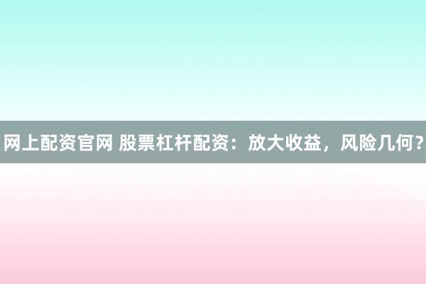 网上配资官网 股票杠杆配资：放大收益，风险几何？
